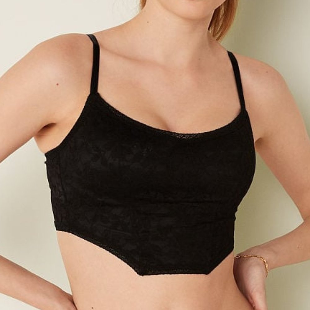 PINK Victoria's Secret Lace Lightly Lined Corset Top - Pure Black - Large